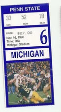 1996 MICHIGAN vs Penn State Football Ticket stub Tom Brady 6th Home Game DNP
