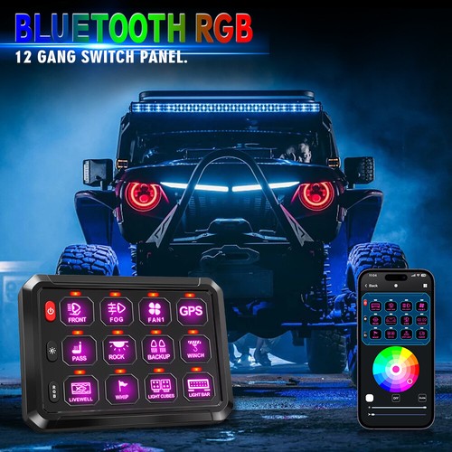 Panel de interruptor RGB 12 velocidades LED barra de luz de trabajo todoterreno marina UTV APP Bluetooth - Imagen 3 de 13