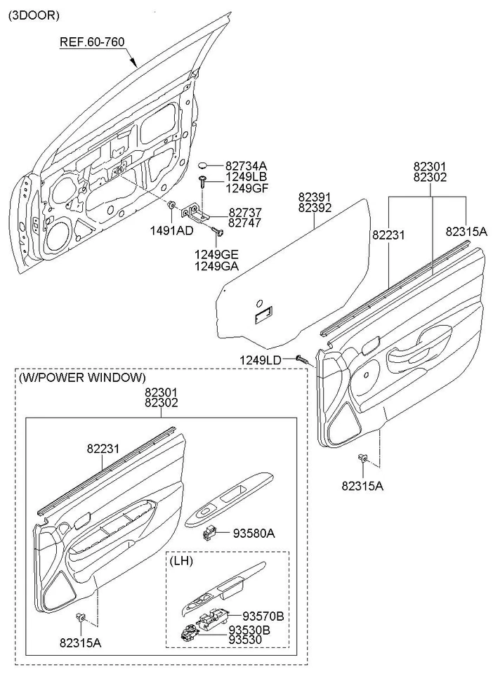 2006 HYUNDAI Accent DR SIDE HANDLE/SWITCH ASSY W/O PWR MIRROR 827101E050FZ - Изображение 2 из 3