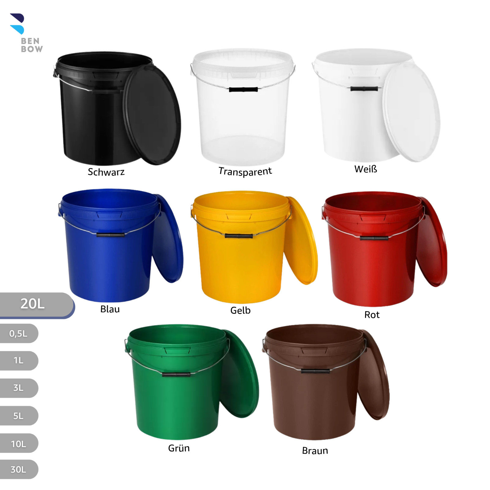 Eimer mit Deckel 0,5 1 3 5 10 20 30 L Liter Leereimer Kübel lebensmittelecht