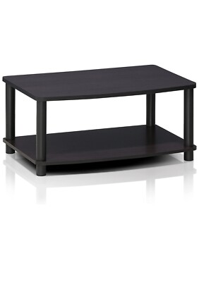 Dark Walnut 2-Tier Elevated TV Stand Table Entertainment Stand (a)