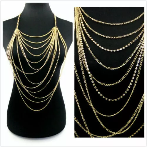 Women Bra Waist Belly Crossover Body Chain Harness Tassel Necklace - Picture 3 of 22