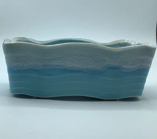 Vintage McCoy 5” Rectangle Shades Of Blue Waves Planter