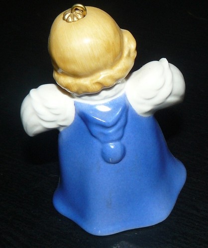 Vintage 1991 Goebel Glocke Weihnachtsschmuck blauer Engel hält Teddybär EUC - Bild 2 von 3