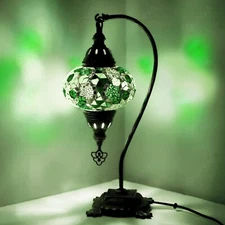 Handmade Swan Neck Table Lamp Turkish Moroccan Colorful Mosaic Glass Large Globe