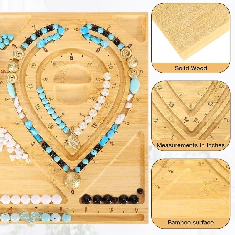 Bamboo Jewelry Bead Board, Wooden Necklace Trays with Scale Design, Jewelry Organizer Mat for DIY Bracelet Necklace Making Tool