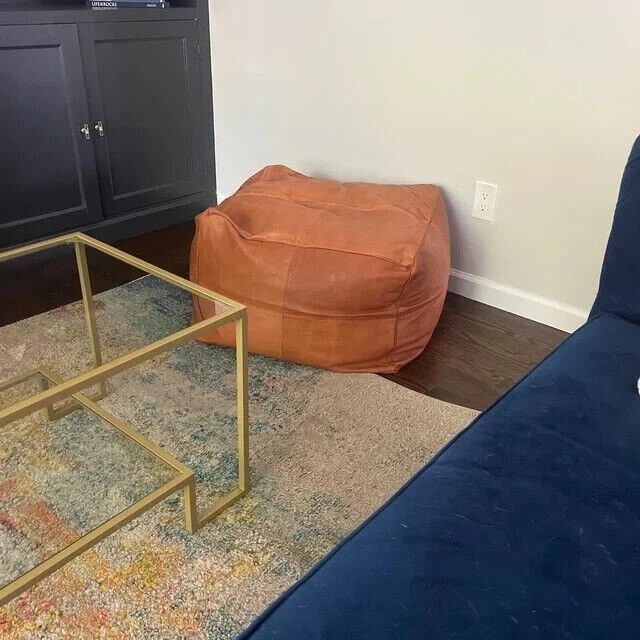 Unstuffed Handmade Leather Rectangular Pouf Pouffe Footstool Reststool Ottoman L - Image 2 of 4