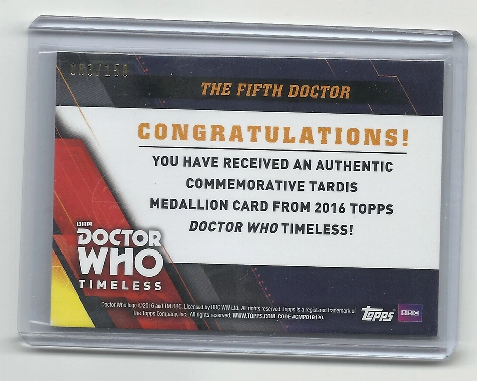 Доктор Кто Timeless Пятый Доктор Commorative ТАРДИС медальон карта #083/150 - Изображение 2 из 2