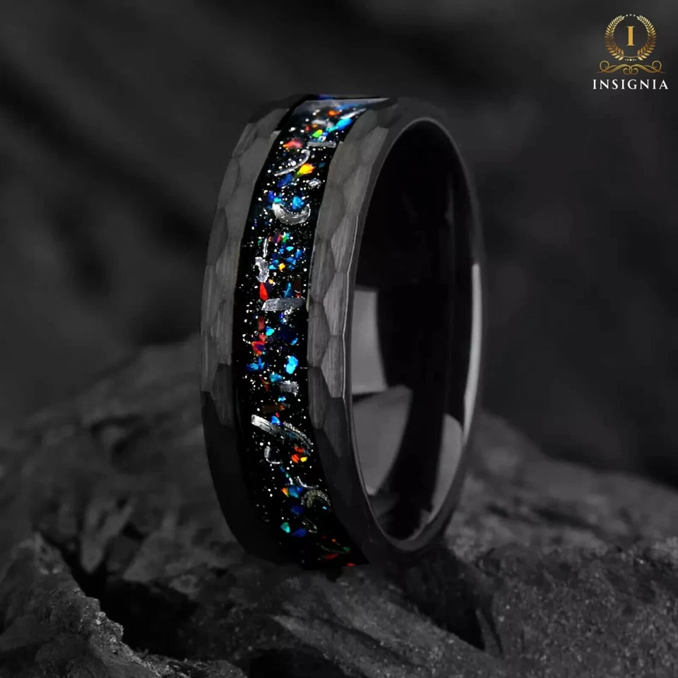 Обручальные кольца His And Hers Galaxy — черный огненный опал и настоящий метеорит в комплекте - Изображение 3 из 4