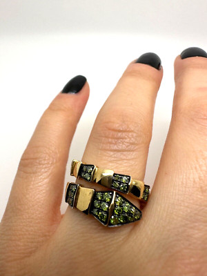 Ausgefallener Ring 9 kt Gelbgold Schlange grüne Diamanten Schlangenring 0,75 kt Gg212