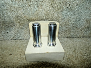 Vintage Stainless Steel Salt & Pepper Shakers Art Deco Skyscaper in Original Box