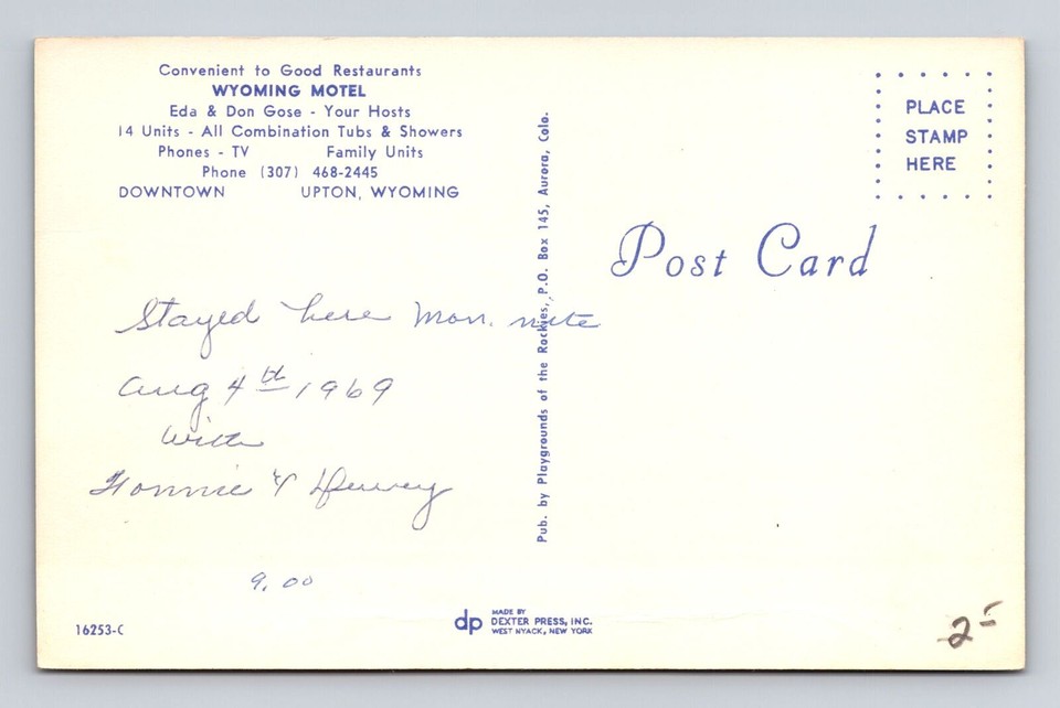 Upton WYWyoming, Wyoming Motel, Advertising, Antique Vintage Souvenir