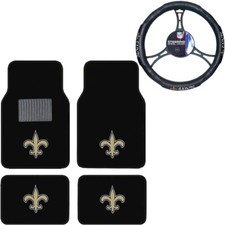 New 5pc Nfl New Orleans Saints Car Truck Floor Mats Steering Wheel Cover Set New 5pc Nfl New Orleans Saints Car Truck Floor Mats Steering Wheel Cover Set