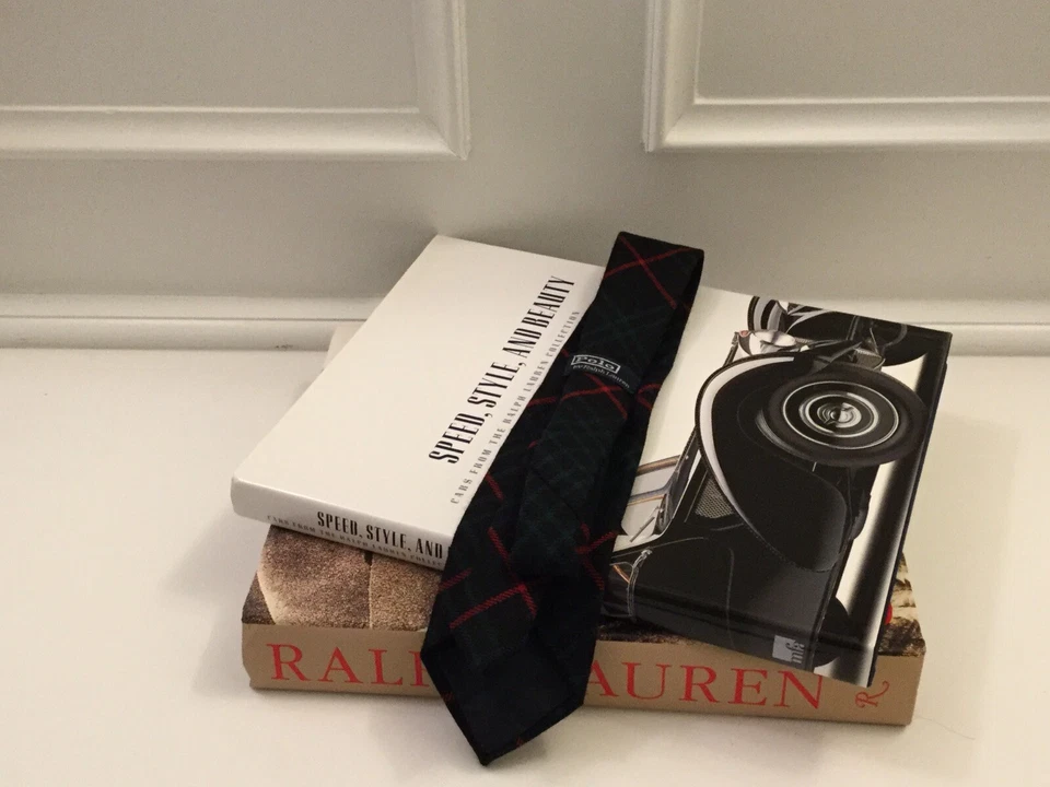 Polo Ralph Lauren Niños Corbata Azul con Verde Rojo Cuadros 100% Lana Hecha a Mano en Italia Foto 2 de 4