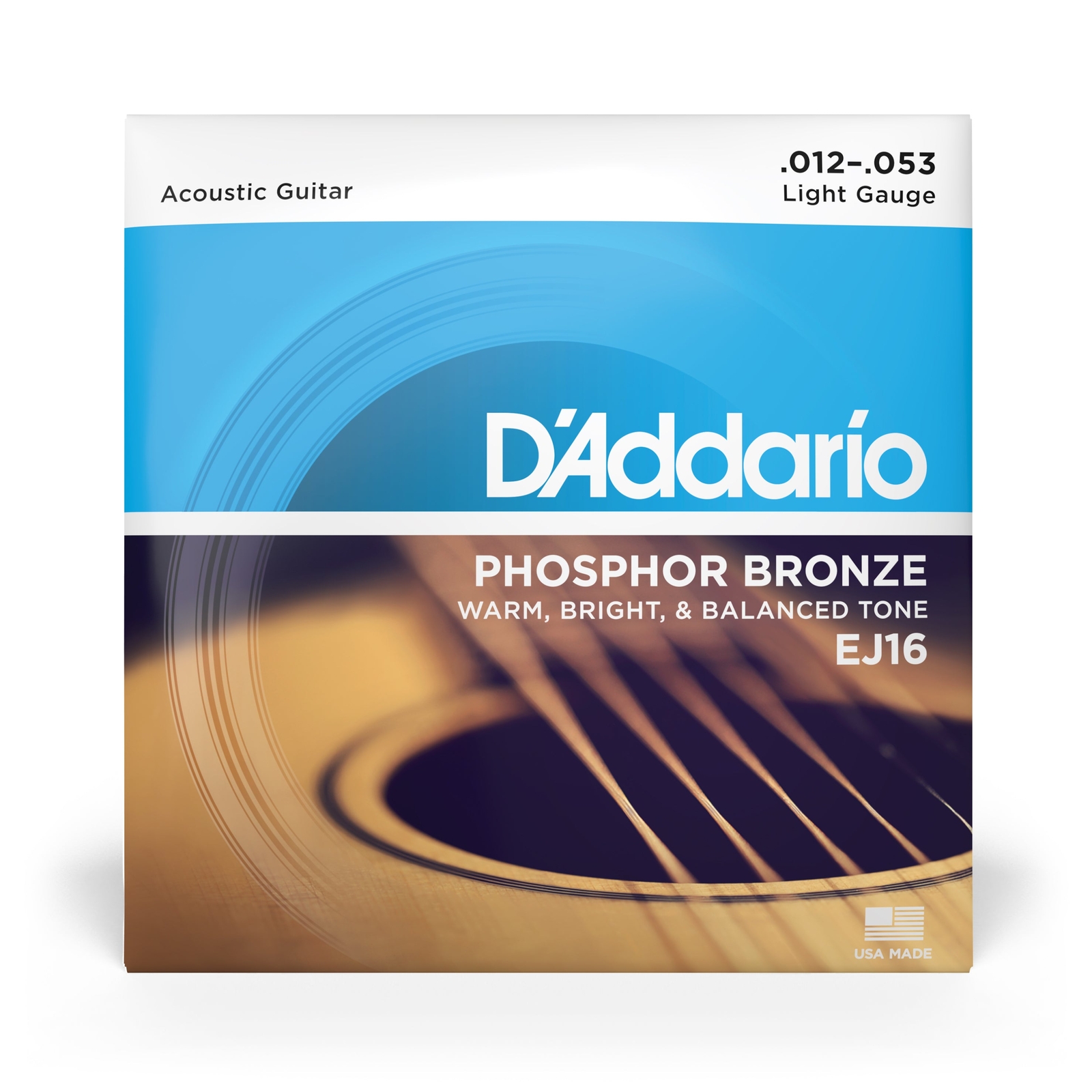 D'Addario EJ16 Phosphor Bronze 12-53 Acoustic Guitar Strings, Light