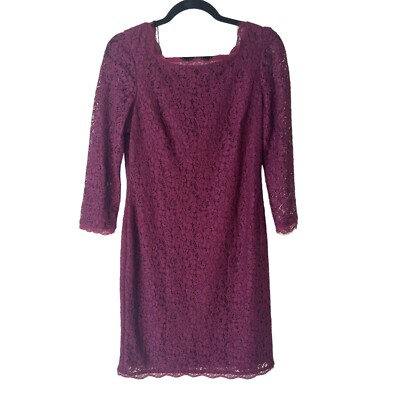 Adrianna Papell Purple Long Sleeve Lace Sheath Dress Women's