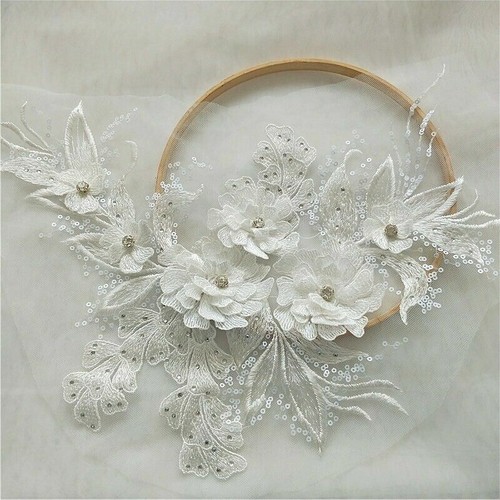 Embroidery Lace Applique 3D Sequin Patch DIY Wedding Dress Sewing Trimming Craft - Picture 15 of 22