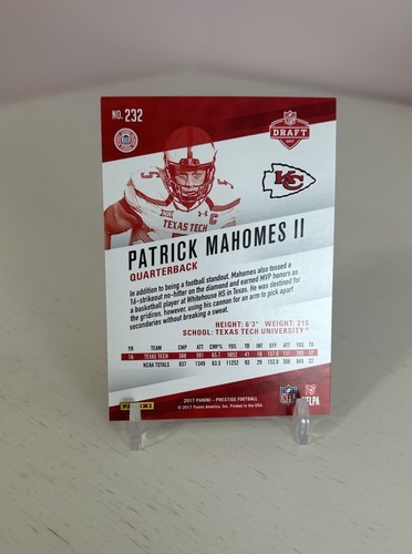 2017 PANINI PRESTIGE PATRICK MAHOMES II RC ROOKIE CARD #232 KANSAS CITY CHIEFS - 第 2/2 張圖片