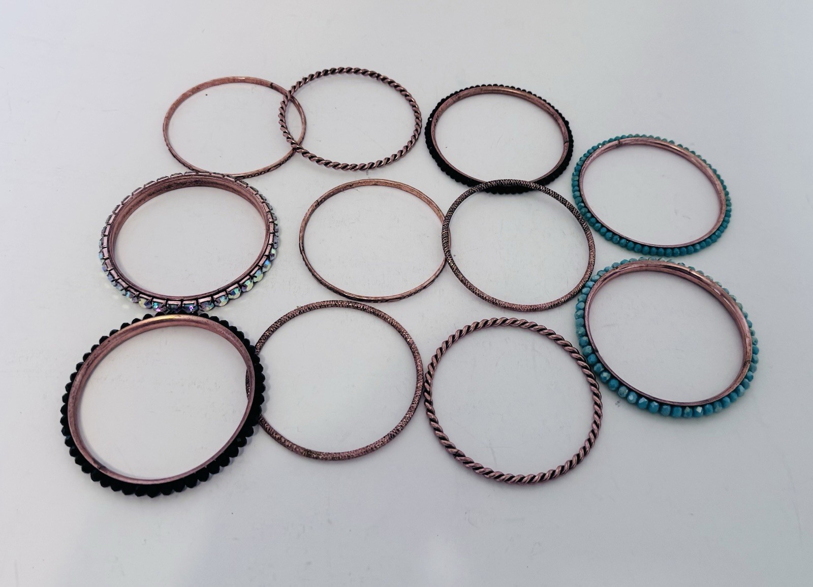 Copper Bangle Bracelets Textured Twisted Faux Bea… - image 3