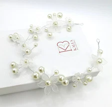 Wedding Silver Wire Bridal Pearl Headband, Floral Minimalist Tiara Head Wreath