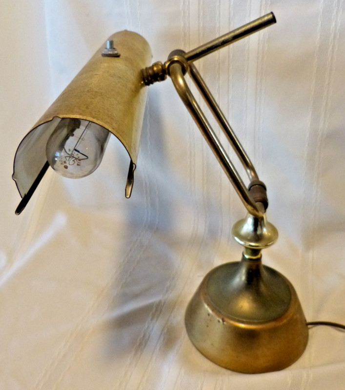 Vintage 15" Brass Bankers Desk Lamp - adjustable 2 working bulbs included