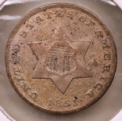 1851-O Silver 3-Cent XF Details ***RARE NEW ORLEANS COIN***
