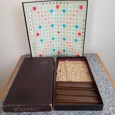 VTG  1953 Scrabble Game Selchow And Righter All 100 Tiles Rare Dark Wood Holders