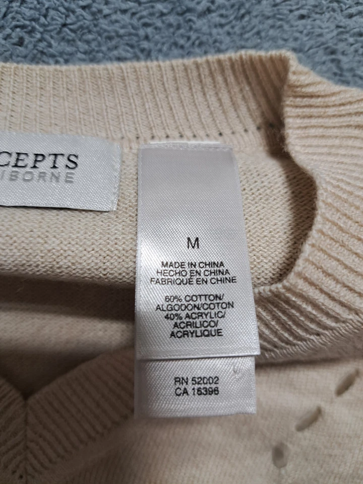 Concepts by Claiborne Men's Sweater Size Medium Beige Knit  V Neck Long Sleeve - Image 4 of 4