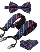 Bow Tie & Suspenders for Men Navy Blue American Flag Suspender Bowties Blue R...