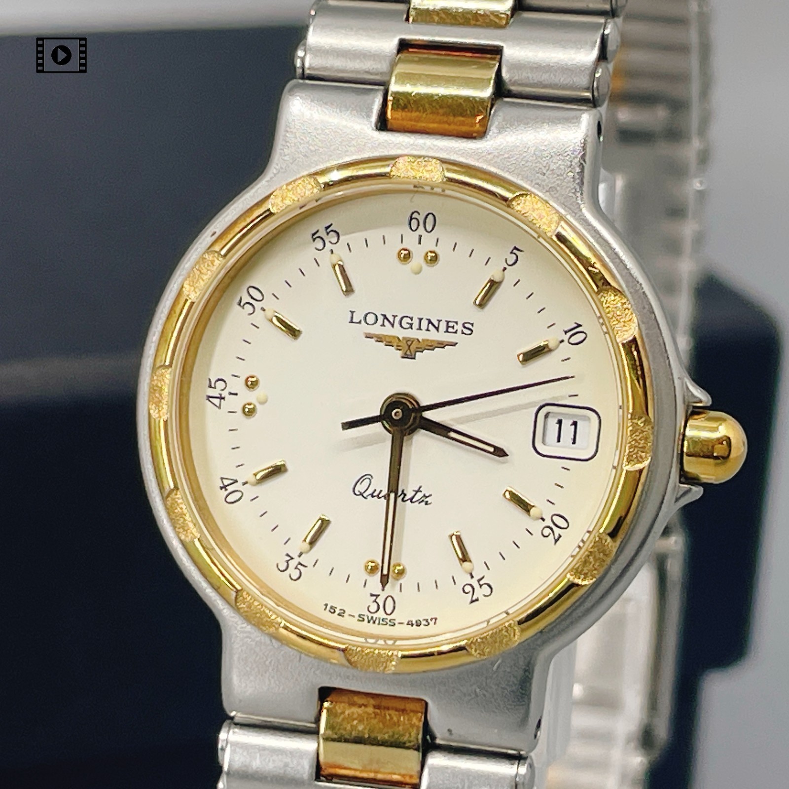 Longines conquest 152 4937 Cream Dial Gold Silver 22mm Women's Watch 【N Mint】
