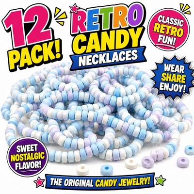 Candy Necklaces 12 Pack   Individually Wrapped Retro Candy Jewelry Party Treats