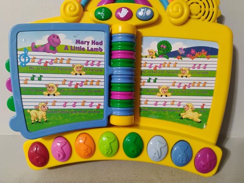 Vintage Barney der Dinosaurier musikalische Kinderreime Klavier Buch Spielzeug FUNKTIONIERT - Bild 10 von 14