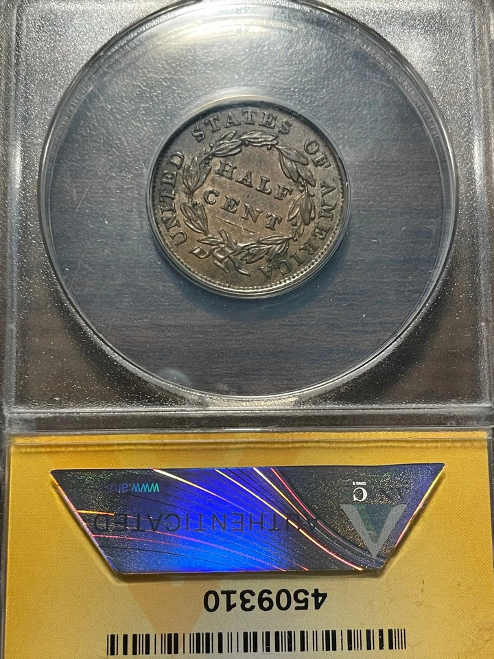 1835-P Classic Head Half Cent 1C ANACS EXTRA FINE 45 XF 45 EF 45 - Image 3 of 4