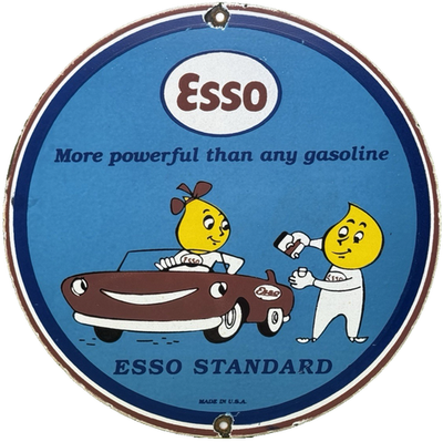 #ad #ad VINTAGE ESSO GASOLINE PORCELAIN SIGN HAPPY MOTORING GAS STATION OIL PUMP PLATE $120.08