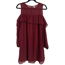 Old Navy Women's M Whimsigoth Swiss Dot Ruffle Cold Shoulder Dress Boho Chic