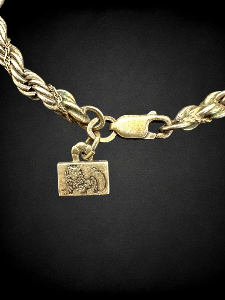 Vintage Sterling & Gold Filled Chain Bracelet w Solid 14K Gold Lion Zodiac Charm - Image 3 of 4
