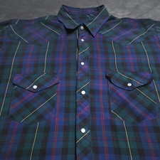 Vtg 90s Plaid Pearl Snap Western Rockabilly Large Shirt Rodeo No Tag