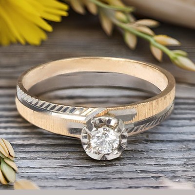 14K Solid White Yellow Gold Diamond Ring,  VVS Clarity, E-F Color