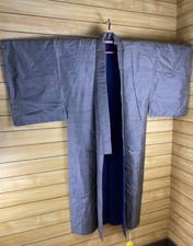 Boro Japanese Kimono Aged Textile Robe Men Wool Brown Small Pattern Japan