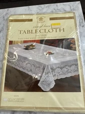 VINYL TABLECLOTH 54” Square Floral Design Lace NEW UNOPENED WIPE CLEAN Sultans