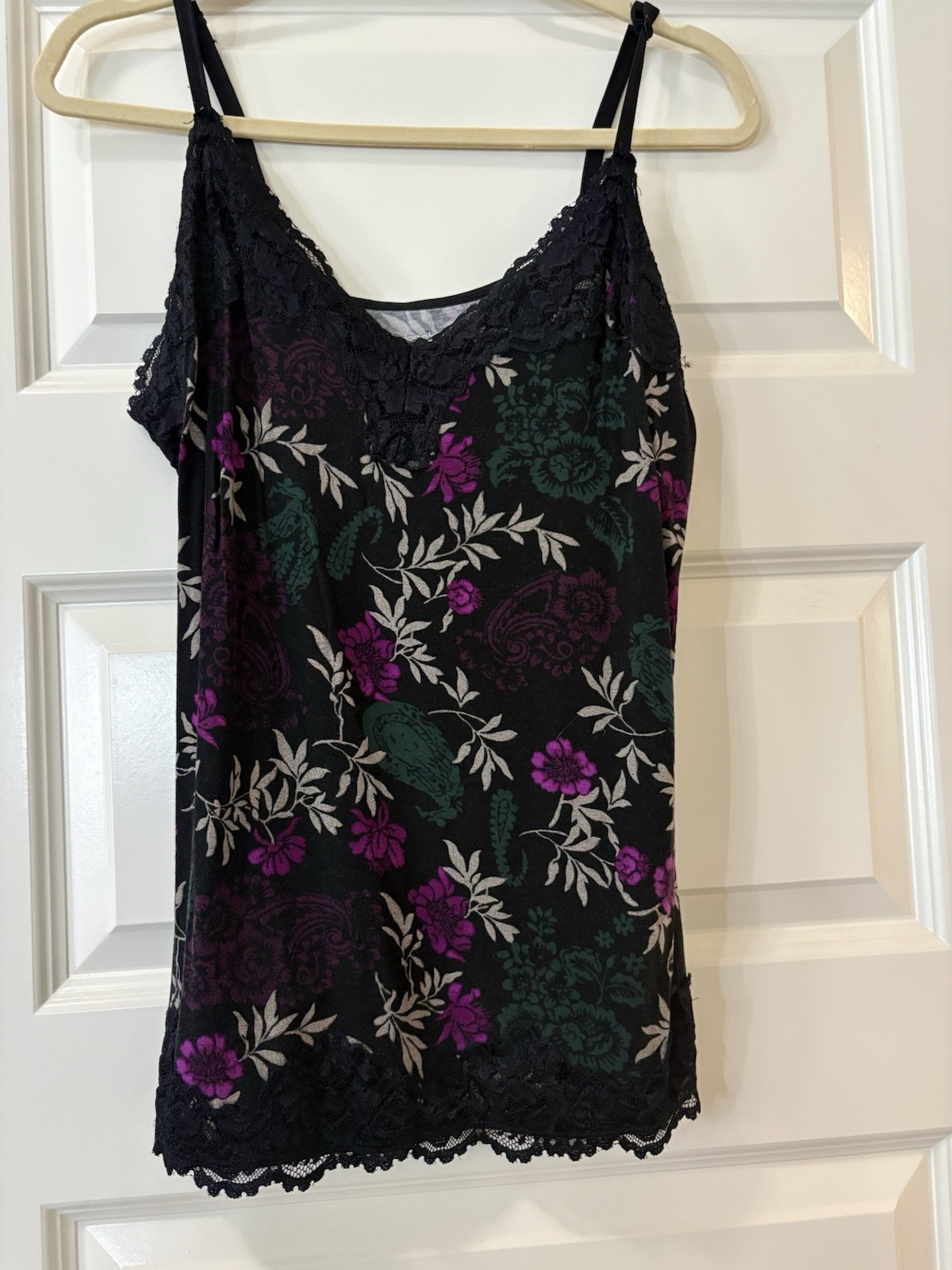 Lane Bryant Black Floral Lace Trim Camisole Women’s Plus Size 14/16 Modal