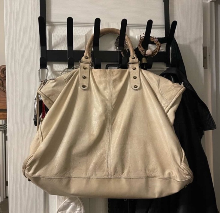 BALENCIAGA Moto City Work Bag- white Leather- Silver Hardware