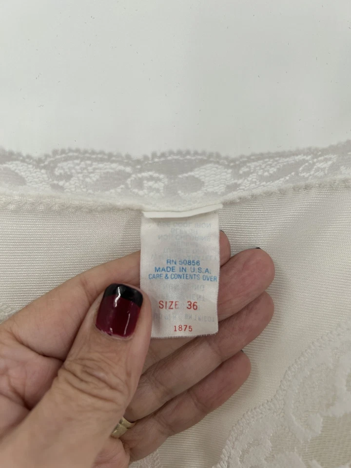 Vestido sin tirantes vintage para mujer 36 blanco nailon tricot encaje ribete lencería hecho en EE. UU. AÑOS 80 Foto 4 de 4