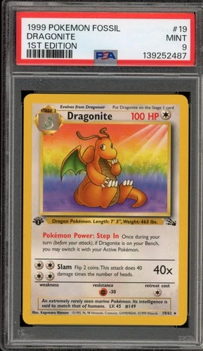 Pokemon Dragonite Fossil 1st Edition NON Holo Rare #19 PSA 9 Mint