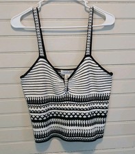 Rachel Zoe Medium Ribbed Stretch V Neck Stretch Pullover Tank Top Black White