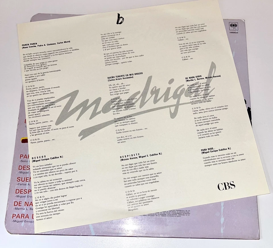 Madrigal - Solo Tu - CBS Colombia 1989 -RARE press - Insert - Image 4 of 4
