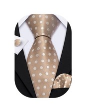 Brown Ties for Men Polka Dot Silk Tie Sets Khaki Woven Necktie Pocket Square ...