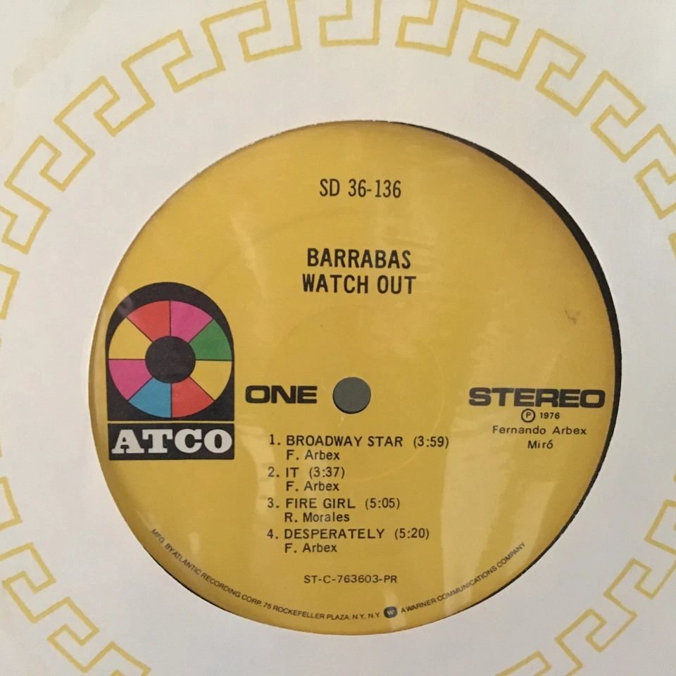 BARRABAS Watch Out 1976 ATCO Records SD 36-136 1st Press VINYL LP  - Image 3 of 4