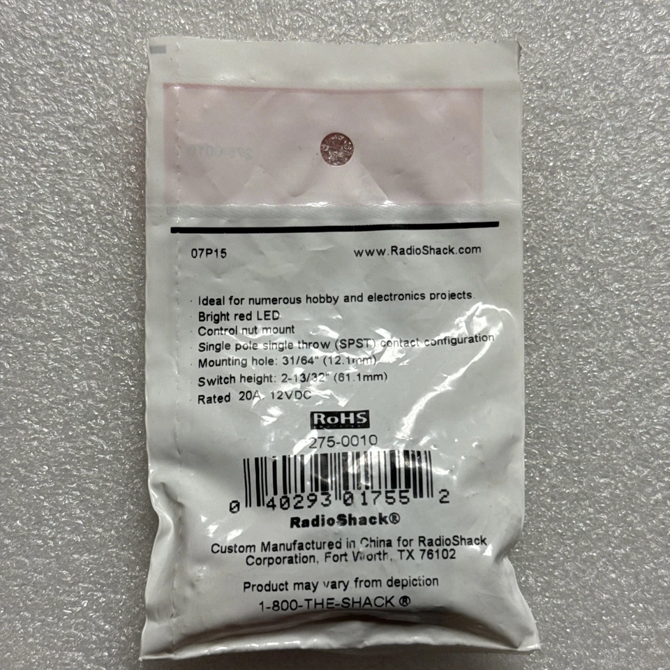 Radio Shack Illuminated Toggle Switch 20A 12VDC Red, 275-0010. New! Foto 4 de 4