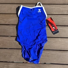 TYR Durafast Women Royal Blue/white Ringback Fit  1pc Swimsuit -  Sz 28  New